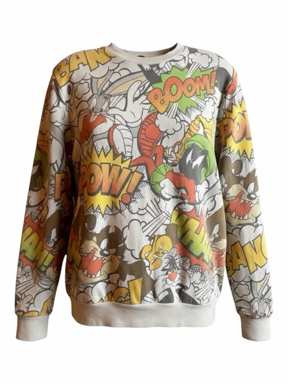 Vintage‎ Looney Tunes All Over Print Sweatshirt Mens M Bugs Bunny Marvin Martian